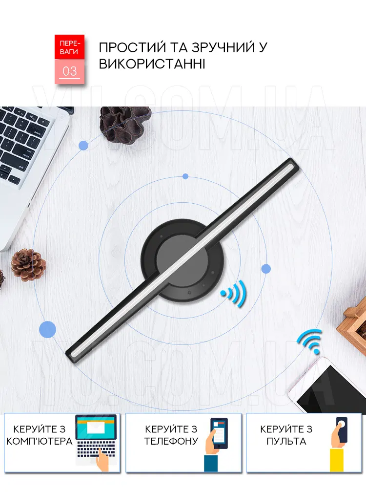 LED голографический 3D проектор 42 CM US F3 SD/ISO WIFI